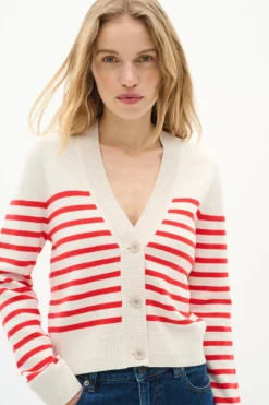 Inwear naisten neuletakki, WALLISIW CARDIGAN Red Stripe