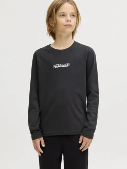 Jack and Jones Junior lasten paita JORBLEECKER MINIMAL TEE LS CREW NECK JNR, musta