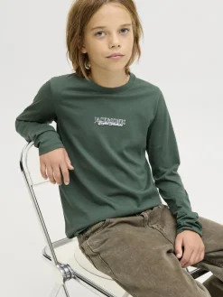 Jack and Jones Junior lasten paita JORBLEECKER MINIMAL TEE LS CREW NECK JNR, vihreä
