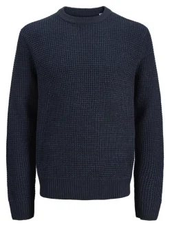 Jack and Jones Junior lasten neulepusero JJGLOBAL KNIT CREW NECK JNR, tummansininen