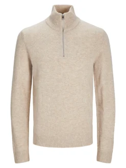 Jack and Jones junior neulepusero, JPRCCLAMBSWOOL KNIT HALF ZIP Luonnonvalkoinen