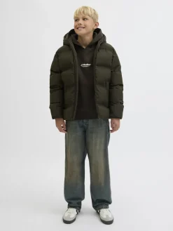 Jack and jones junior toppatakki, JJESOHO PUFFER HOOD JNR Tummanvihreä