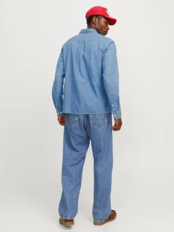 Jack and Jones miesten farkkupaita, JJETRAVIS SHIRT LS Light Blue Denim