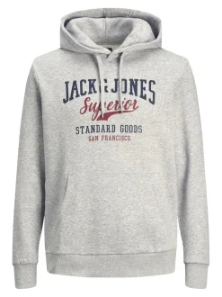 Jack and Jones Miesten Huppari, JJELOGO SWEAT HOOD Vaaleanharmaa