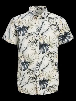 Jack and Jones miesten lyhythihainen kauluspaita, JJHAWAII AOP SHIRT SS Cloud Dancer