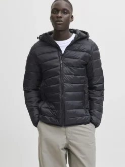 Jack and Jones miesten takki JJEBRADLEY LIGHT PUFFER HOOD NOOS, musta