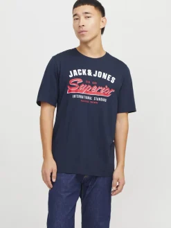 Jack and Jones miesten t-paita, JJELOGO TEE SS O-NECK 2 COL SS25 SN Sky Captain