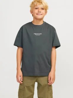 JACK&JONES JUNIOR lasten t-paita, JORVESTERBRO TEE SS CREW NECK Tummanvihreä