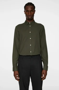 J.Lindeberg Miesten Flanellipaita, LIGHT FLANNEL SLIM SHIRT Armeijanvihreä