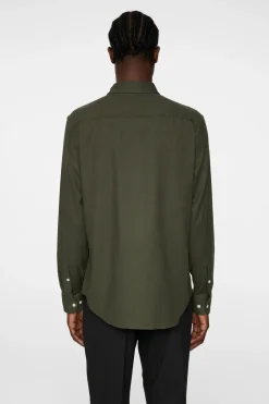 J.Lindeberg Miesten Flanellipaita, LIGHT FLANNEL SLIM SHIRT Armeijanvihreä