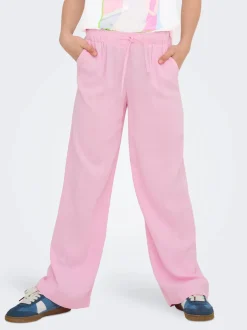 Kids Only lasten housut, KOGSIESTA PULL-UP LINEN BLEND PANT Vaaleanpunainen