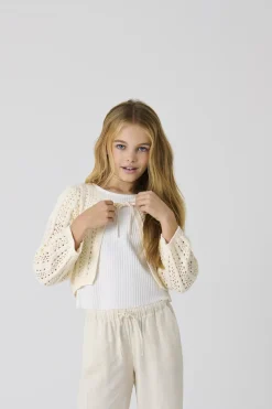 Kids Only lasten neule, KOGMARINA LIFE LS CROP V-NECK TIE KNT Luonnonvalkoinen