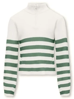 Kids Only Lasten Neulepusero, KOGFRANCA HALF ZIP LS STRIPE KNIT Mustavalkoinen