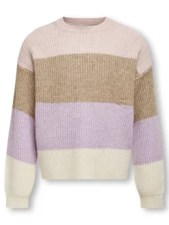 Kids Only Tyttöjen Raidallinen Neulepusero KOGSANDY LS STRIPE PULLOVER, Raidallinen Vaaleanpunainen