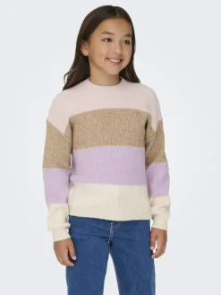 Kids Only Tyttöjen Raidallinen Neulepusero KOGSANDY LS STRIPE PULLOVER, Raidallinen Vaaleanpunainen