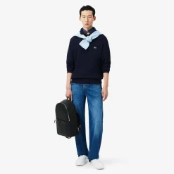 Lacoste miesten collegepaita Classic Fit Polo Collar Ribbed Sweater, tummansininen