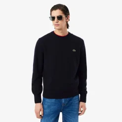 Lacoste miesten neulepusero K MONOCHROME CARDED WOOL NECK SWEATER, tummansininen