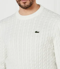 Lacoste miesten neulepusero Cable Knit Cotton Sweater, valkoinen