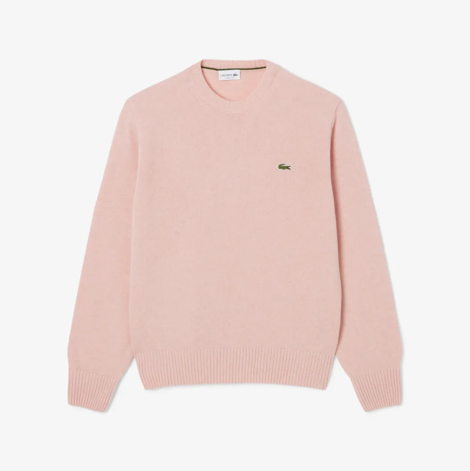 Lacoste miesten neulepusero K MONOCHROME CARDED WOOL NECK SWEATER, vaaleanpunainen