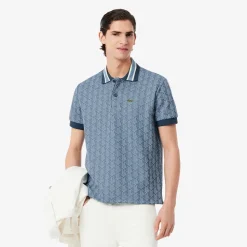 Lacoste Miesten Poolopaita, CLASSIC FIT CONTRAST COLLAR MONOGRAM Sininen Kuosi