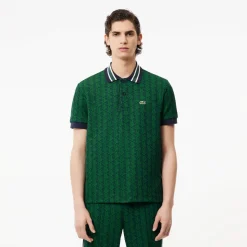 Lacoste Miesten Poolopaita, CLASSIC FIT CONTRAST COLLAR MONOGRAM Vihreä Kuosi