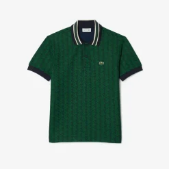 Lacoste Miesten Poolopaita, CLASSIC FIT CONTRAST COLLAR MONOGRAM Vihreä Kuosi