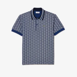 Lacoste Miesten Poolopaita, CLASSIC FIT CONTRAST COLLAR MONOGRAM Sininen Kuosi