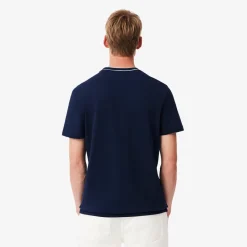 Lacoste miesten t-paita, STRECH PIQUE STRIPE COLLAR T-SHIRT Tummansininen