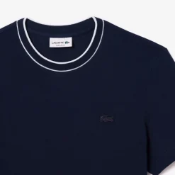 Lacoste miesten t-paita, STRECH PIQUE STRIPE COLLAR T-SHIRT Tummansininen