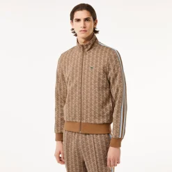 Lacoste Miesten Verryttelytakki, PARIS JACQUARD MONOGRAM ZIPPED Ruskea Kuosillinen