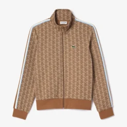 Lacoste Miesten Verryttelytakki, PARIS JACQUARD MONOGRAM ZIPPED Ruskea Kuosillinen