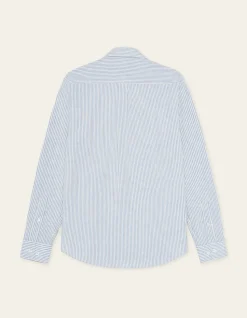 Les Deux miesten kauluspaita Konrad Stripe Cotton Linen Shirt, raidallinen sininen