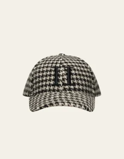 Les Deux Miesten Lippis, HOUNDSTOOTH WOOL BASEBALL CAP Mustavalkoinen