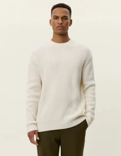 Les Deux miesten neulepusero Eddie Wool Rib Crewneck Knit, valkoinen