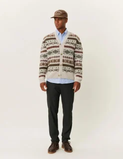 Les Deux miesten neuletakki, HORDUR FAIR ISLE CARDIGAN Beige