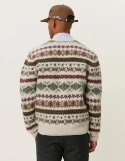 Les Deux miesten neuletakki, HORDUR FAIR ISLE CARDIGAN Beige