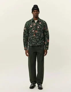 Les Deux miesten paitatakki, JAIDEN FLOWER JACQUARD OVERSHIRT Musta Kuosi