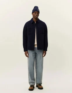 Les Deux miesten paitatakki, LENNON BOUCLE OVERSHIRT Tummansininen