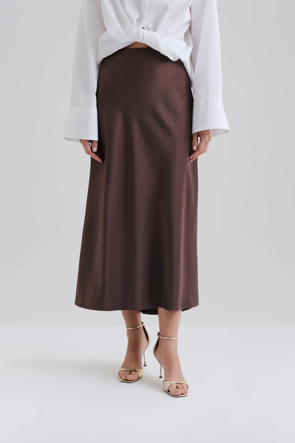 Malina naisten hame, AUBREE SATIN MAXI SKIRT Tummanruskea
