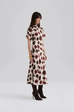 Malina naisten mekko, ALIVA SL SATIN MIDI DRESS Viininpunainen Kuosi