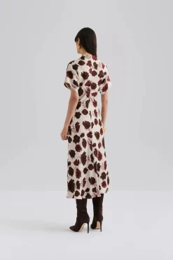 Malina naisten mekko, ALIVA SL SATIN MIDI DRESS Viininpunainen Kuosi