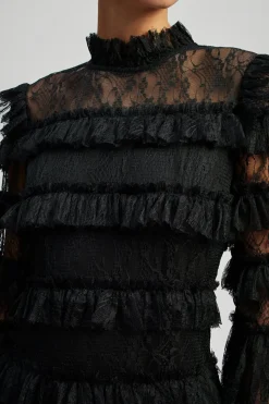 Malina naisten mekko, CARMINE LONG SLEEVE LACE MAXI DRESS Musta