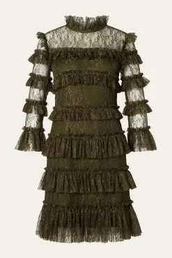 Malina naisten mekko, CARMINE FRILL LACE MINI DRESS Tummanvihreä