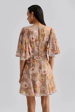 Malina naisten mekko, IDA SILK BLEND FRILL SLEEVE MINI DRESS Monivärinen Kuosi