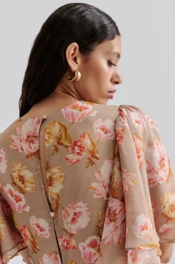 Malina naisten mekko, IDA SILK BLEND FRILL SLEEVE MINI DRESS Monivärinen Kuosi