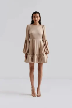 Malina naisten mekko, JASMINE RUFFLED MINI DRESS Beige