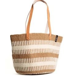 Mifuko laukku, Pamba shopper basket | White rib weave M RAIDALLINEN BEIGE