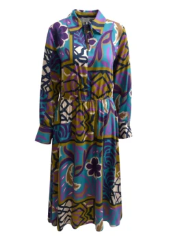 Milano Italy naisten mekko, MIDIDRESS W COLLAR Monivärinen Kuosi