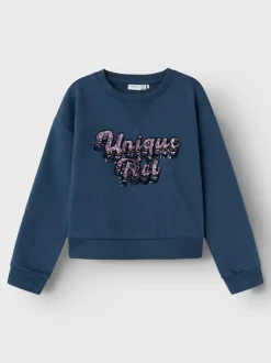 Name It lasten college, NKFLASANNE LS LOOSE SHORT SWEAT Tummansininen