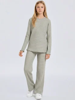 Name It lasten housut NKFVEMMA FLARE PANT, raidallinen vihreä